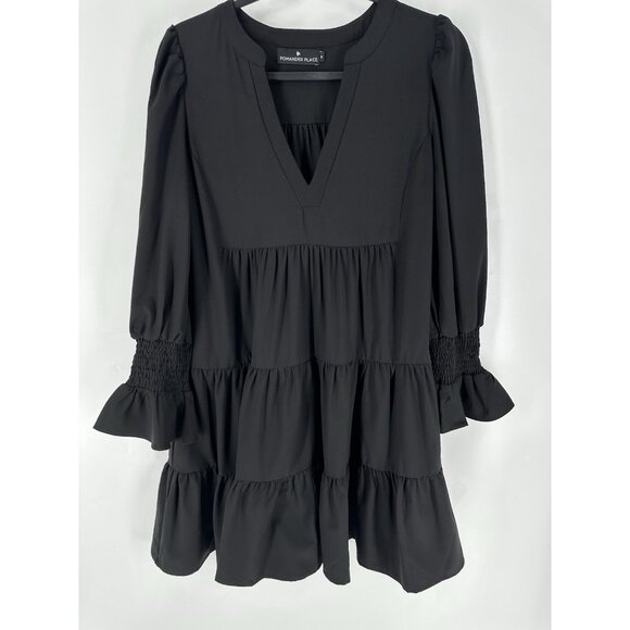 Pomander Place Tuckernuck Black Crepe Kenzo Mini Dress Women's M EUC - Picture 3 of 9